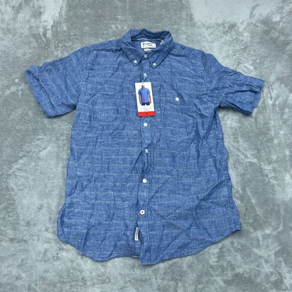 Weatherproof Vintage Mens Linen Shirt Short Sleeve Medium Blue a0446 - Picture 1 of 9